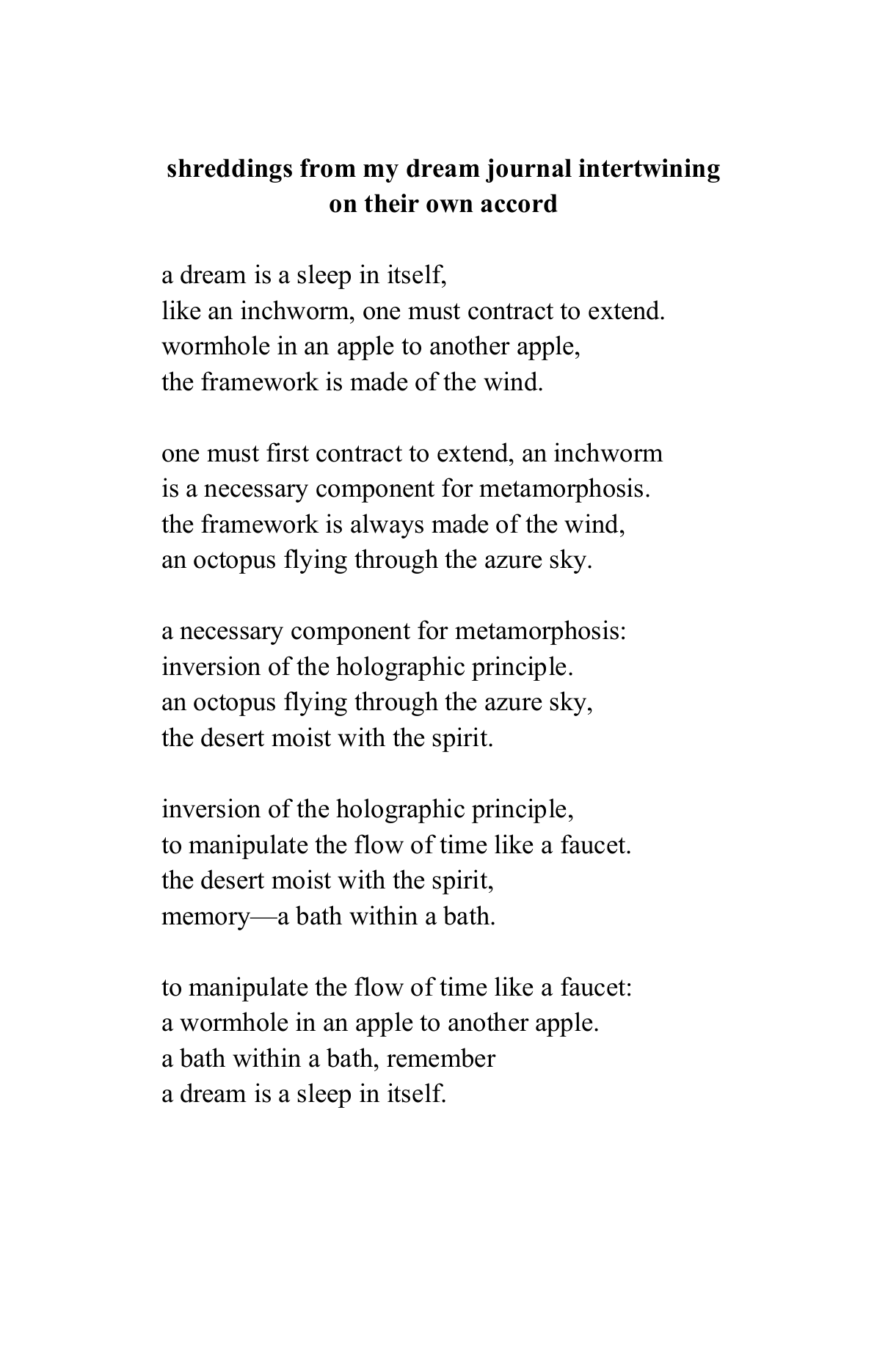 Assorted poems for collage, page 4, the poem shreddings from my dream journal intertwining on their own accord