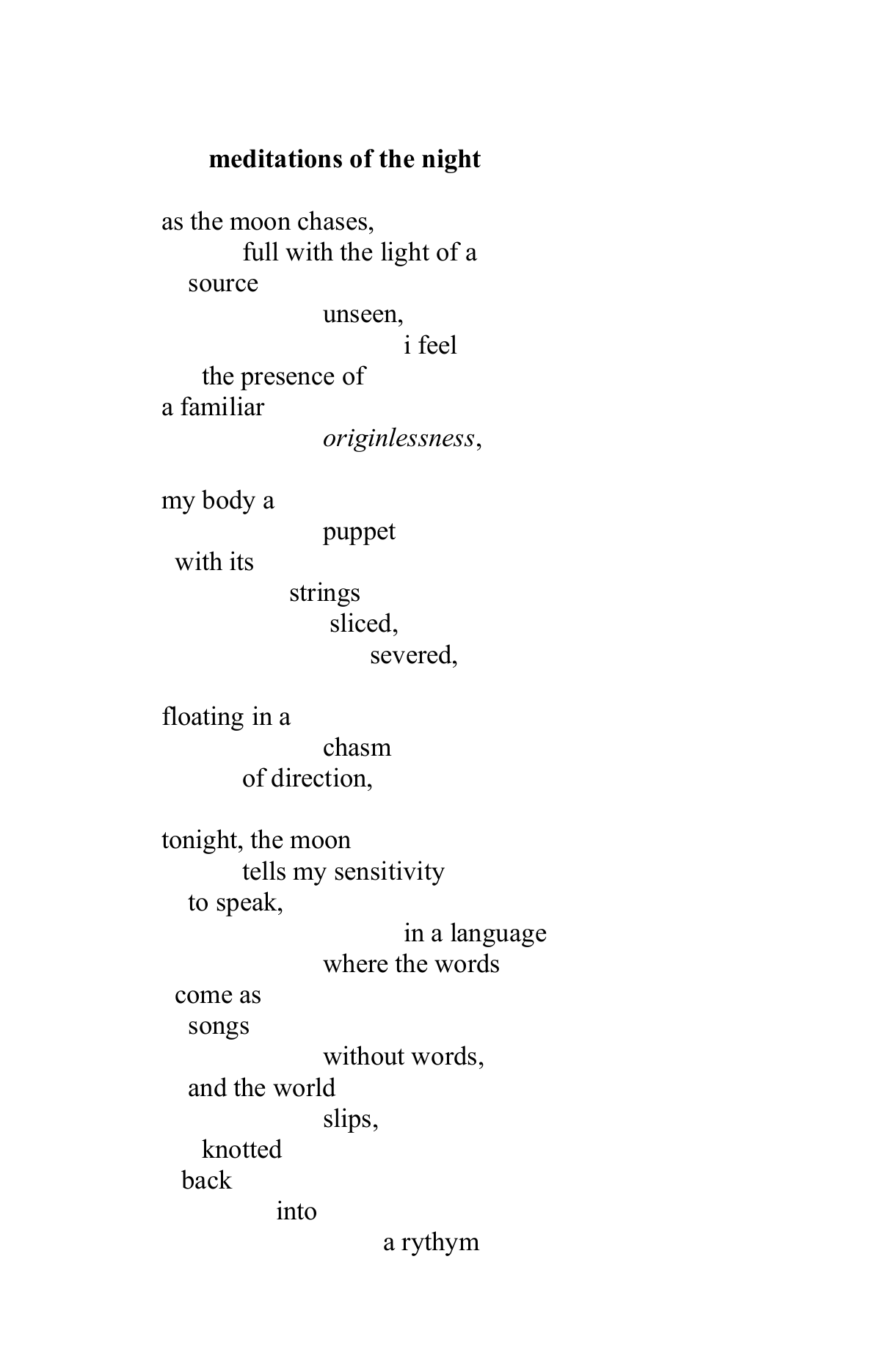 Assorted poems for collage, page 5, the poem meditations of the night