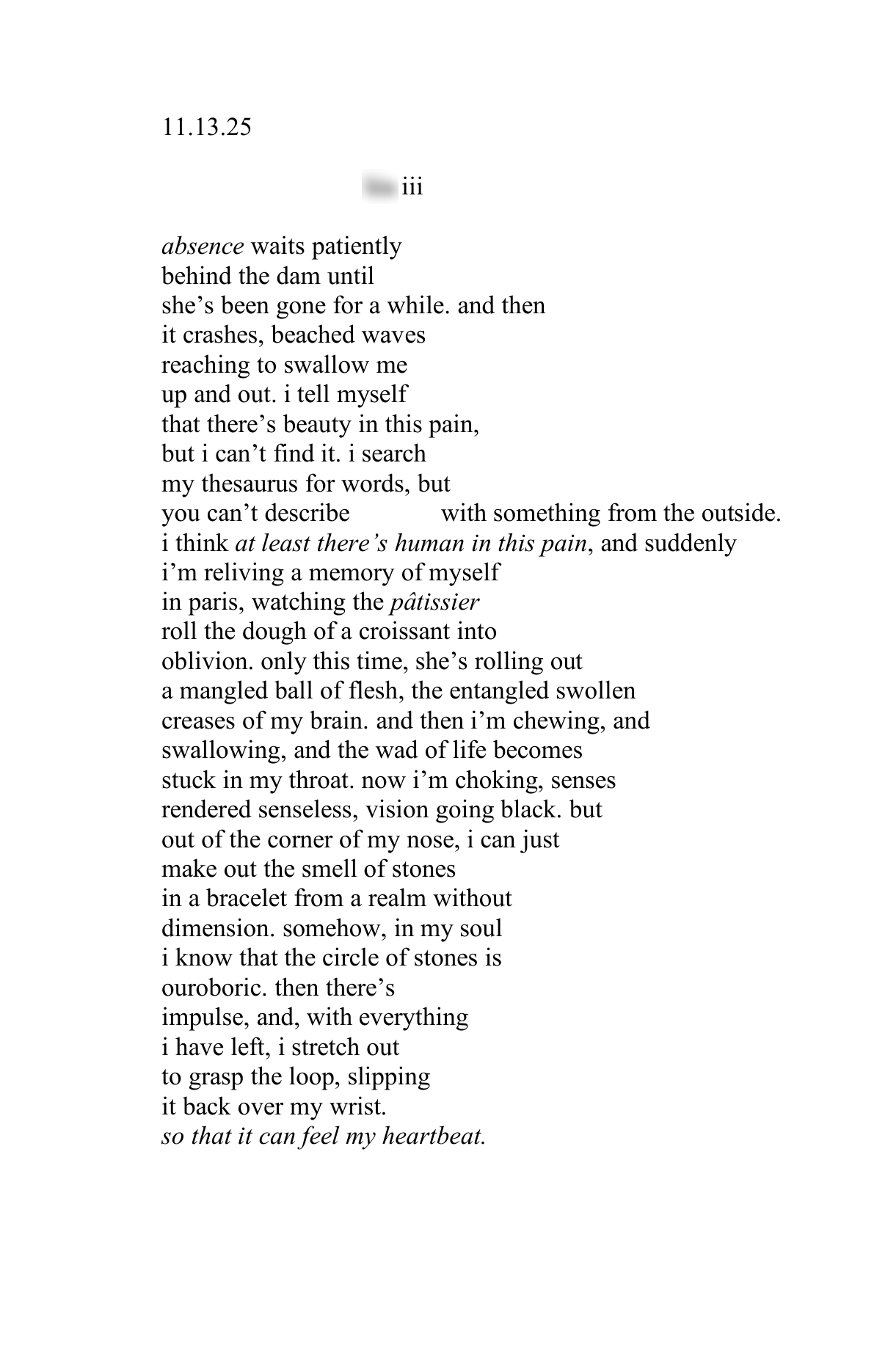 To catch a needle collage series, page 5, with the poem title blurred
