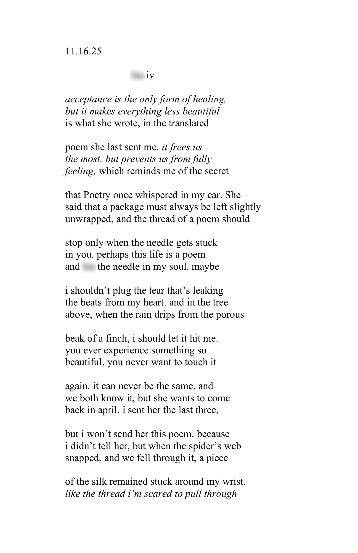 To catch a needle collage series, page 6, with two name appearances blurred